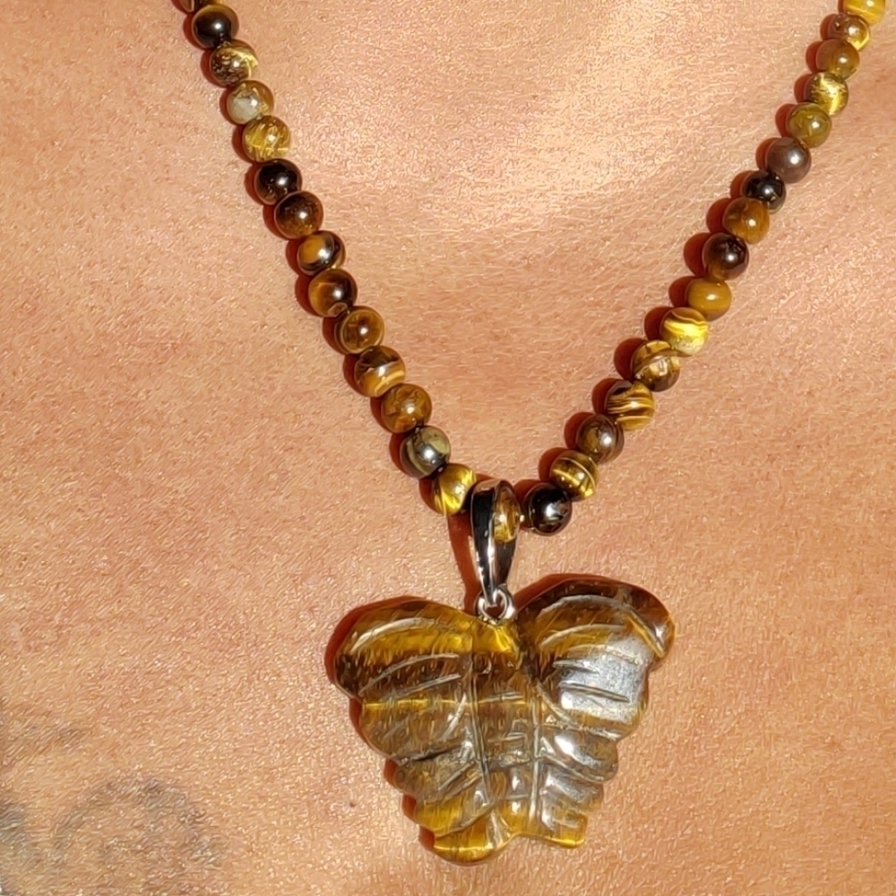 Tigers Eye Butterfly Necklace 20 Inch